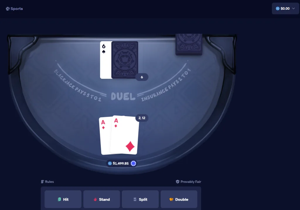 duel.com new blackjack game