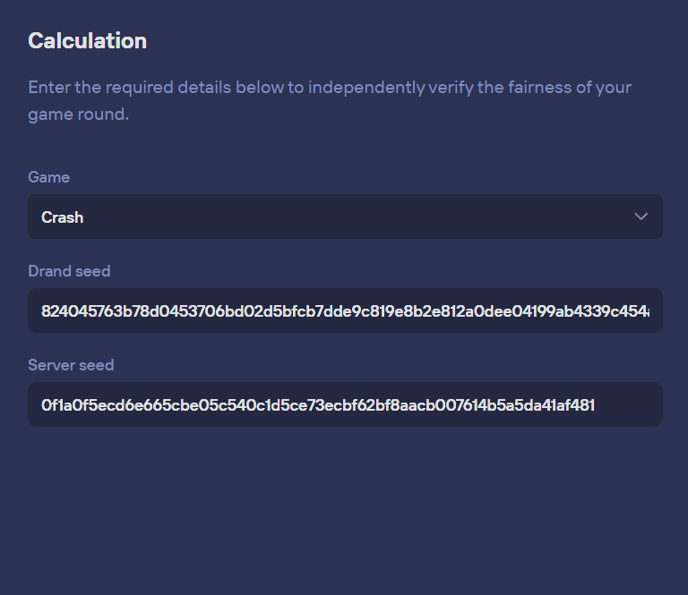 duel casino provably fair calculation