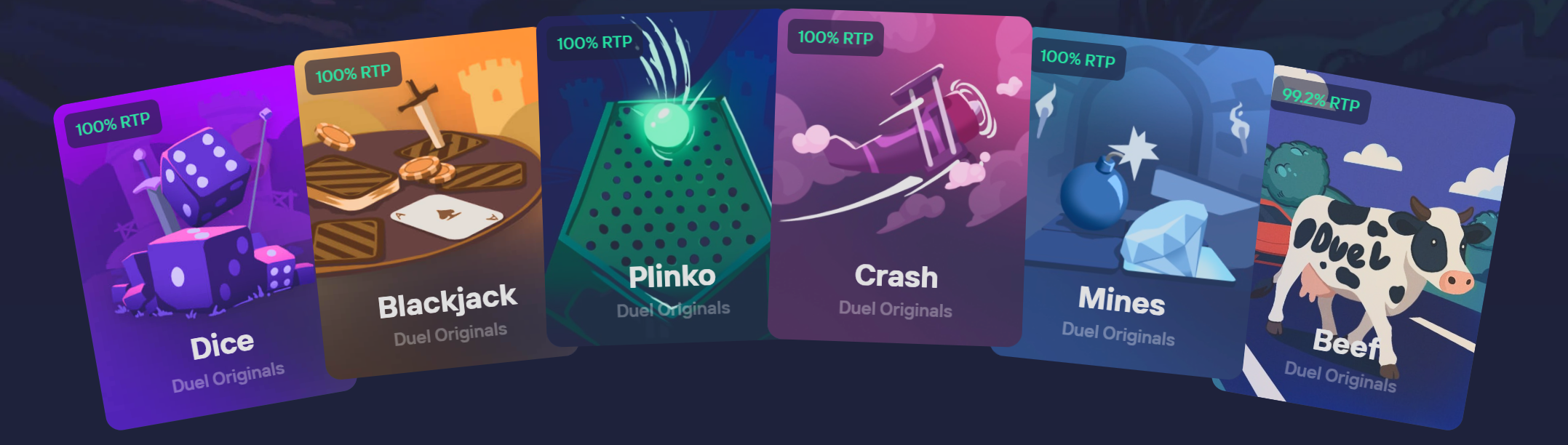 Dice Blackjack Plinko Crash Mines 100% RTP lineup