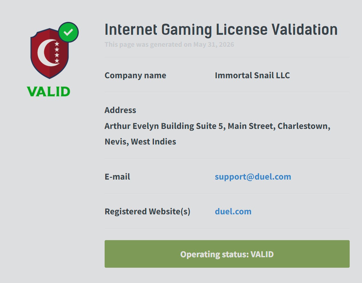 Duel Casino security licensing and responsible gambling tools 2026