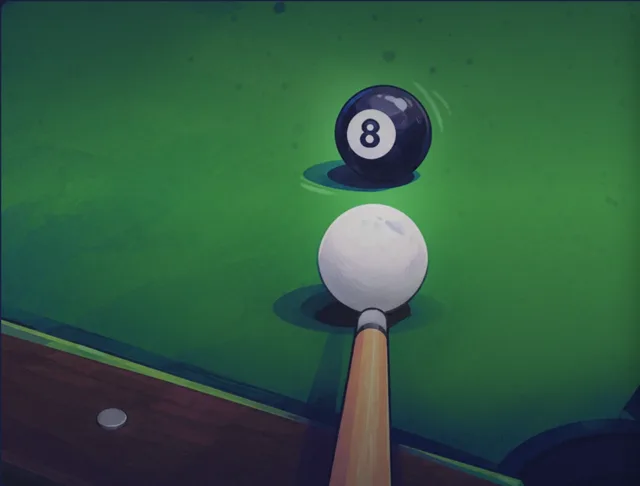 8 Ball cover art from Duel Arena: a cue ball lined up beside the 8 ball on green felt