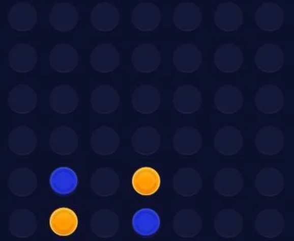 Connect practice on Duel Arena: a 7×6 board with two blue and two orange pieces dropped