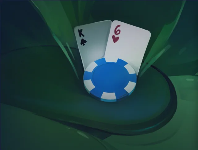 Poker cover art from Duel Arena: a king of spades and six of hearts behind a blue chip